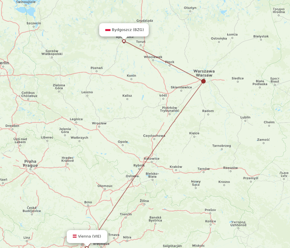 BZG to VIE flights and routes map