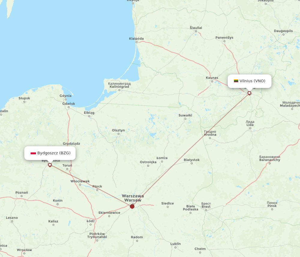 VNO to BZG flights and routes map