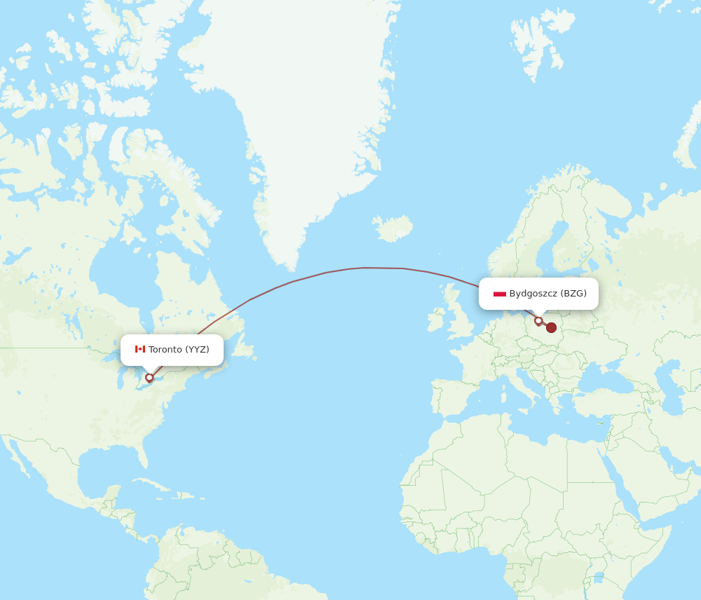Toronto - Bydgoszcz route map and flight paths