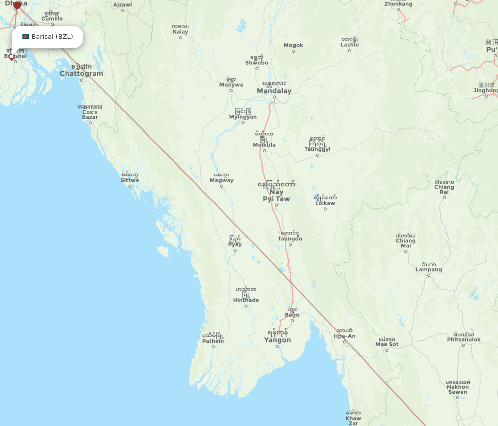 Bangkok - Barisal route map and flight paths