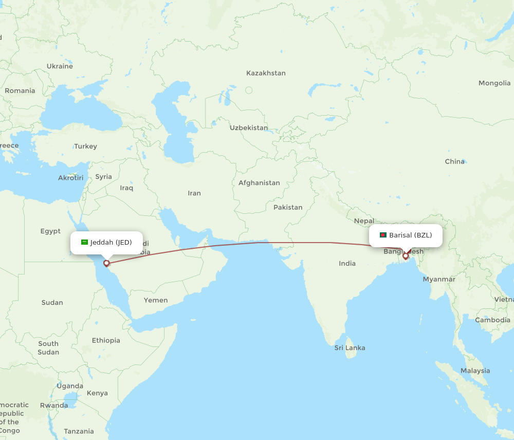 BZL to JED flights and routes map