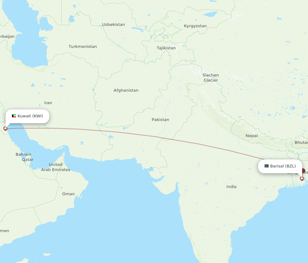 KWI to BZL flights and routes map
