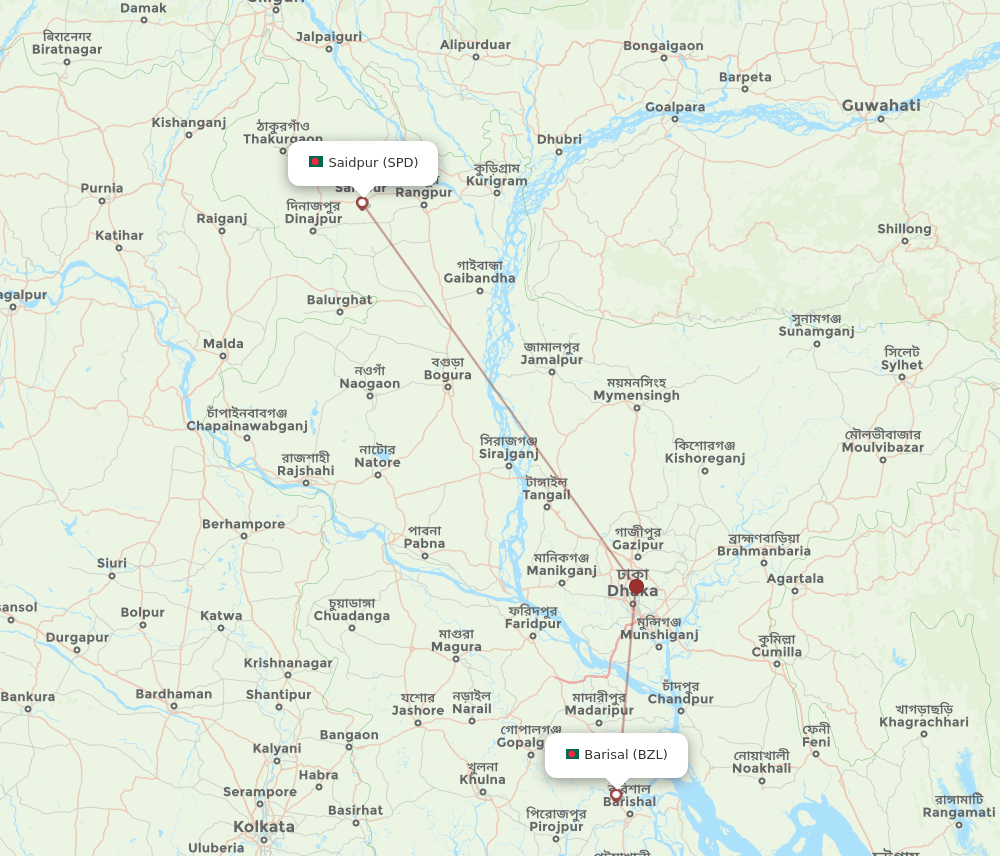 Barisal - Saidpur route map and flight paths