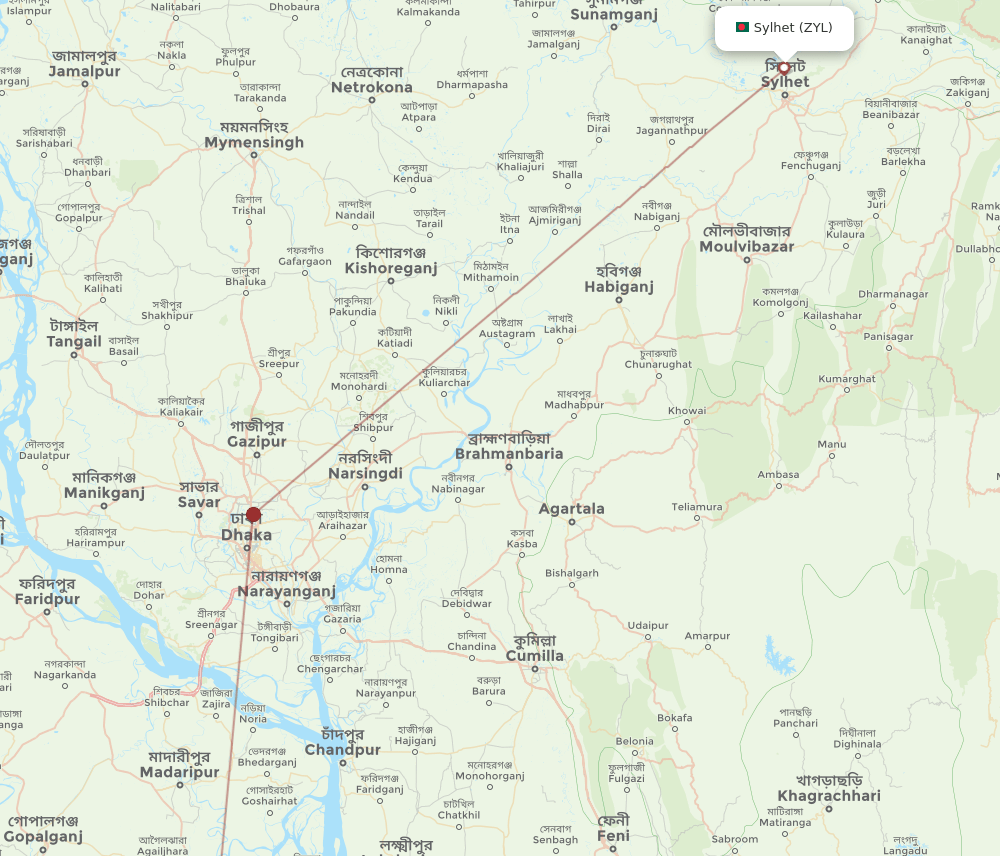 ZYL to BZL flights and routes map