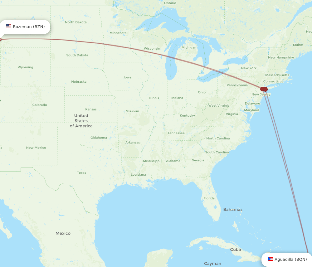 BZN to BQN flights and routes map