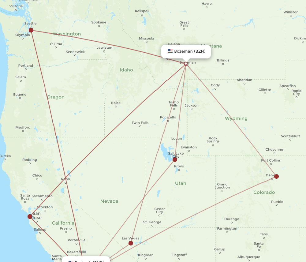 BZN to BUR flights and routes map