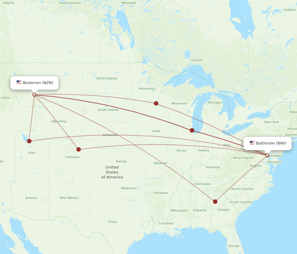 BZN to BWI flights and routes map