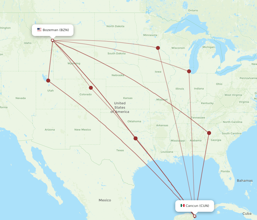 BZN-CUN flight routes