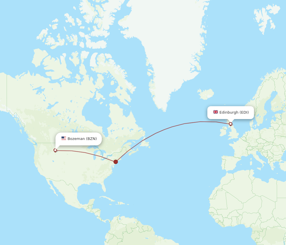 Edinburgh - Bozeman route map and flight paths
