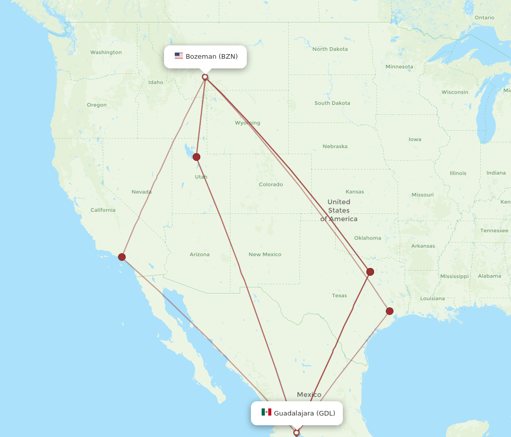 BZN-GDL flight routes