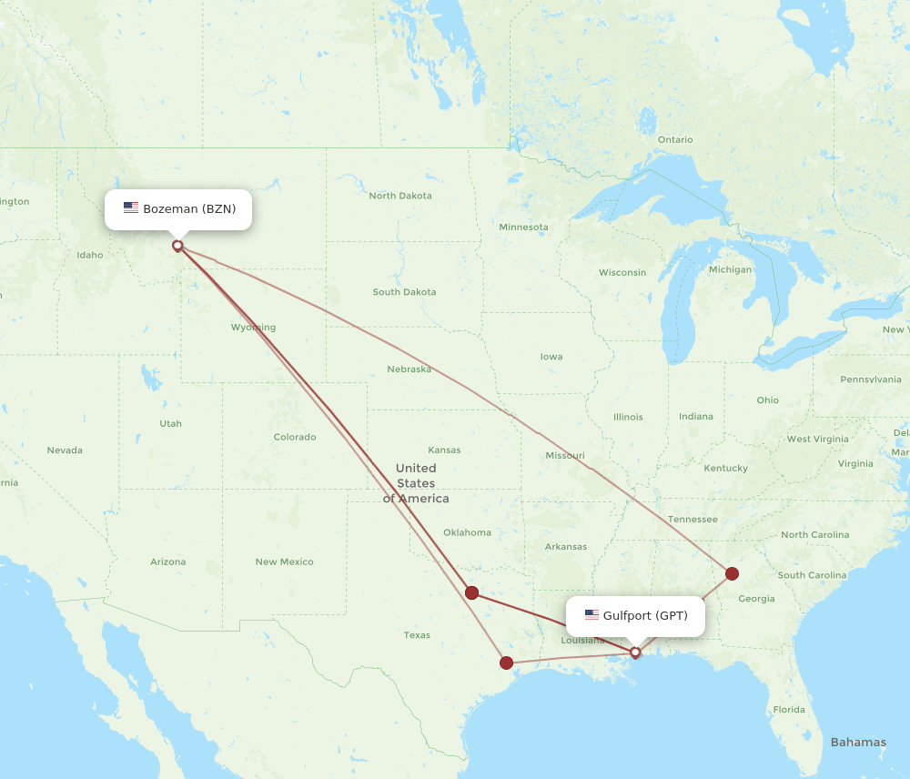 BZN-GPT flight routes