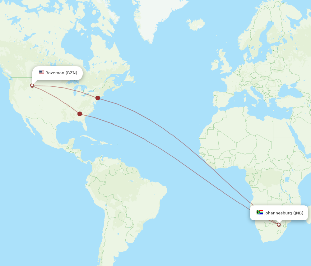 BZN-JNB flight routes