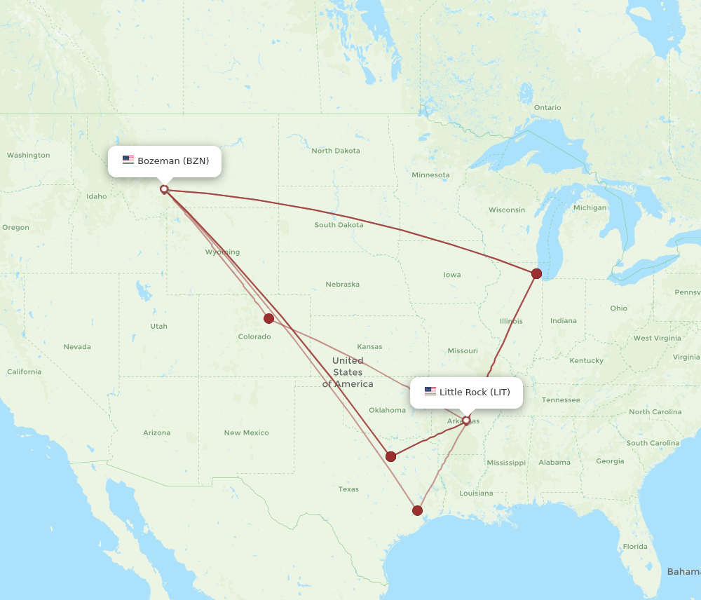 BZN to LIT flights and routes map