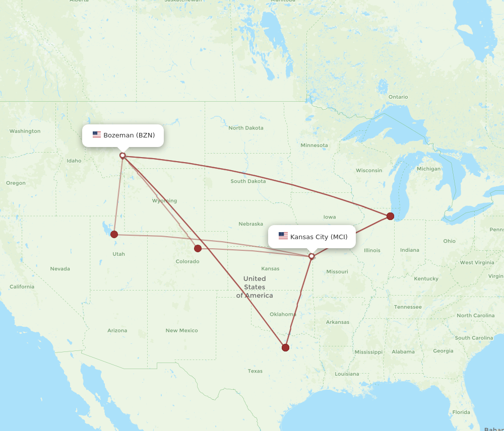 BZN to MCI flights and routes map