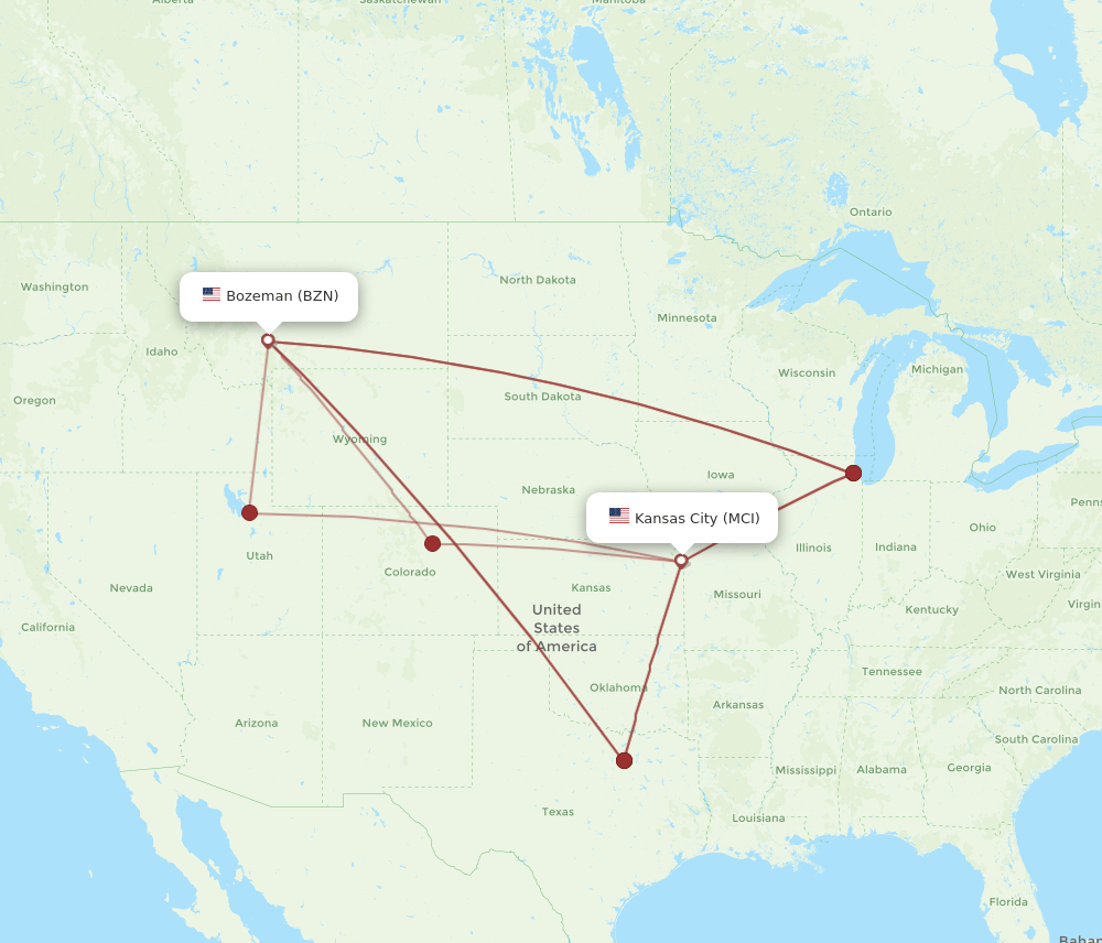 BZN-MCI flight routes