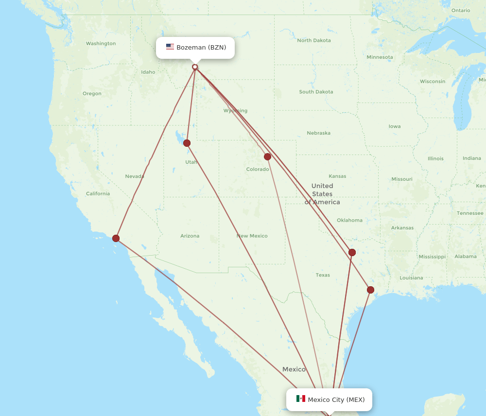 BZN-MEX flight routes