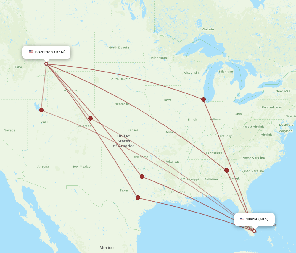 BZN-MIA flight routes