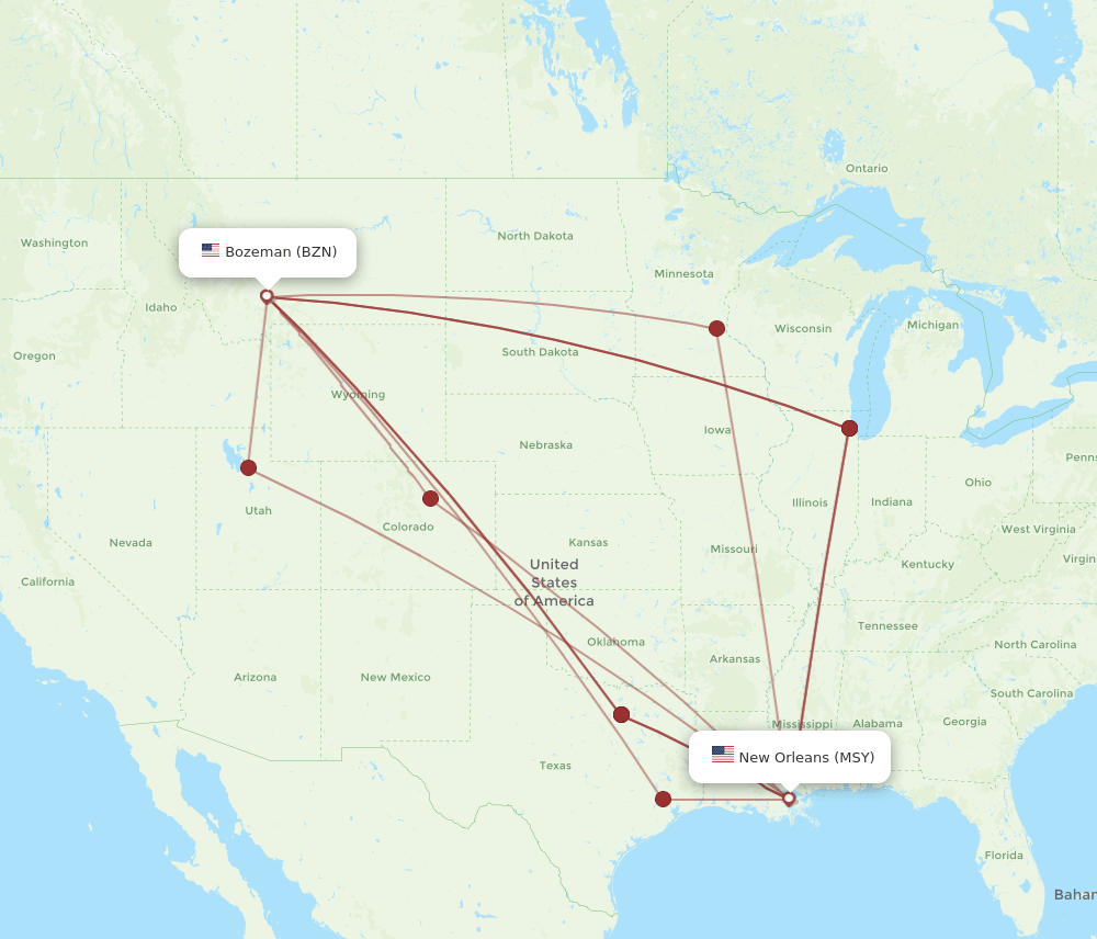 BZN-MSY flight routes