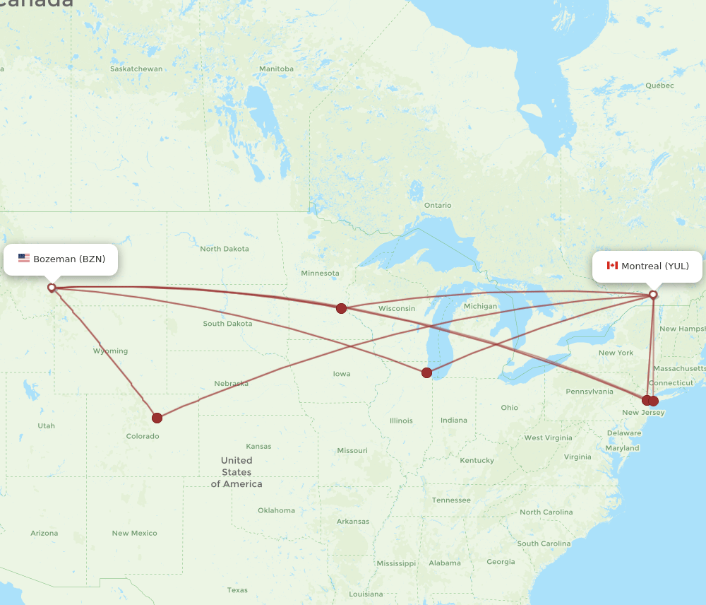 BZN-YUL flight routes