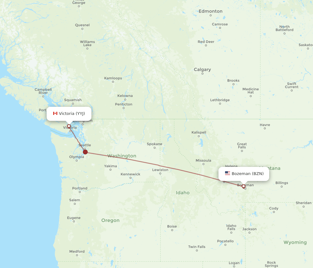 Victoria - Bozeman route map and flight paths