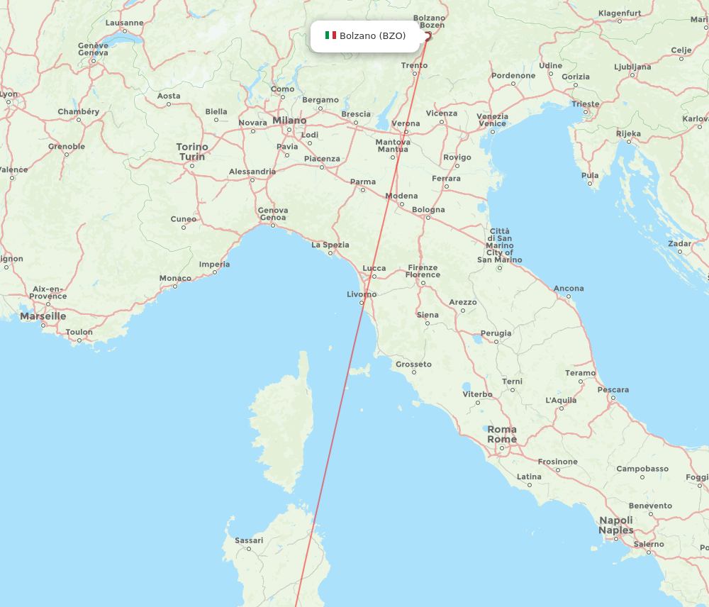 BZO to CAG flights and routes map