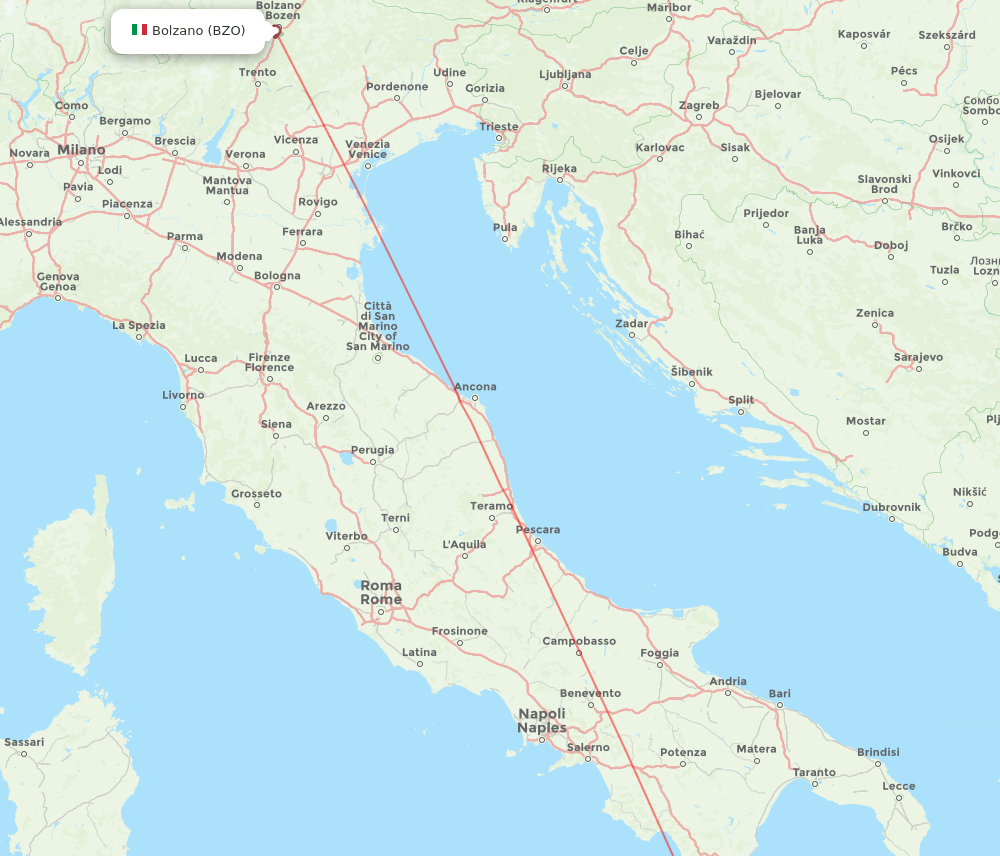 Bolzano - Lamezia-Terme route map and flight paths