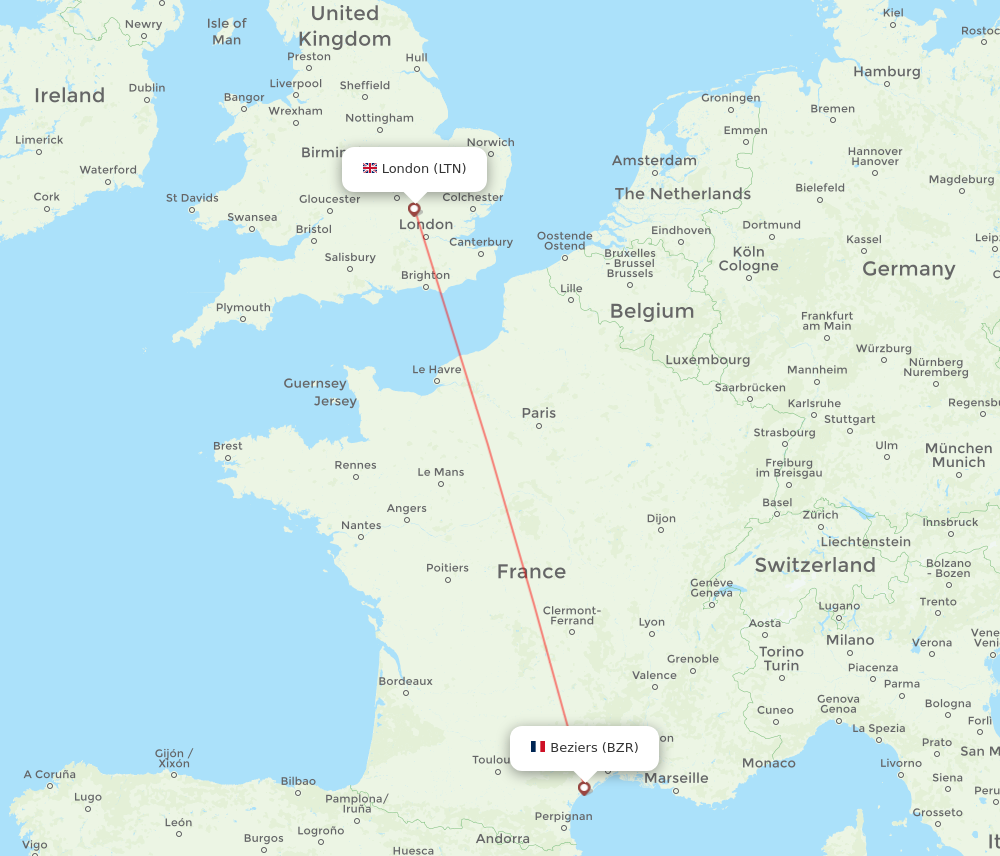 BZR to LTN flights and routes map