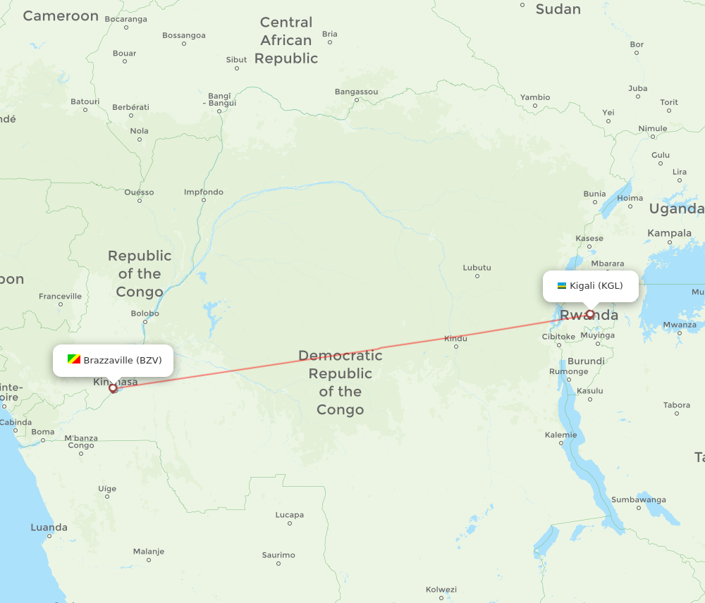 KGL to BZV flights and routes map