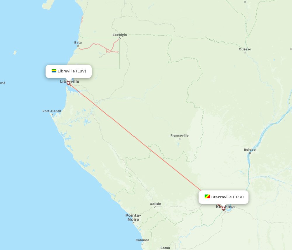BZV to LBV flights and routes map