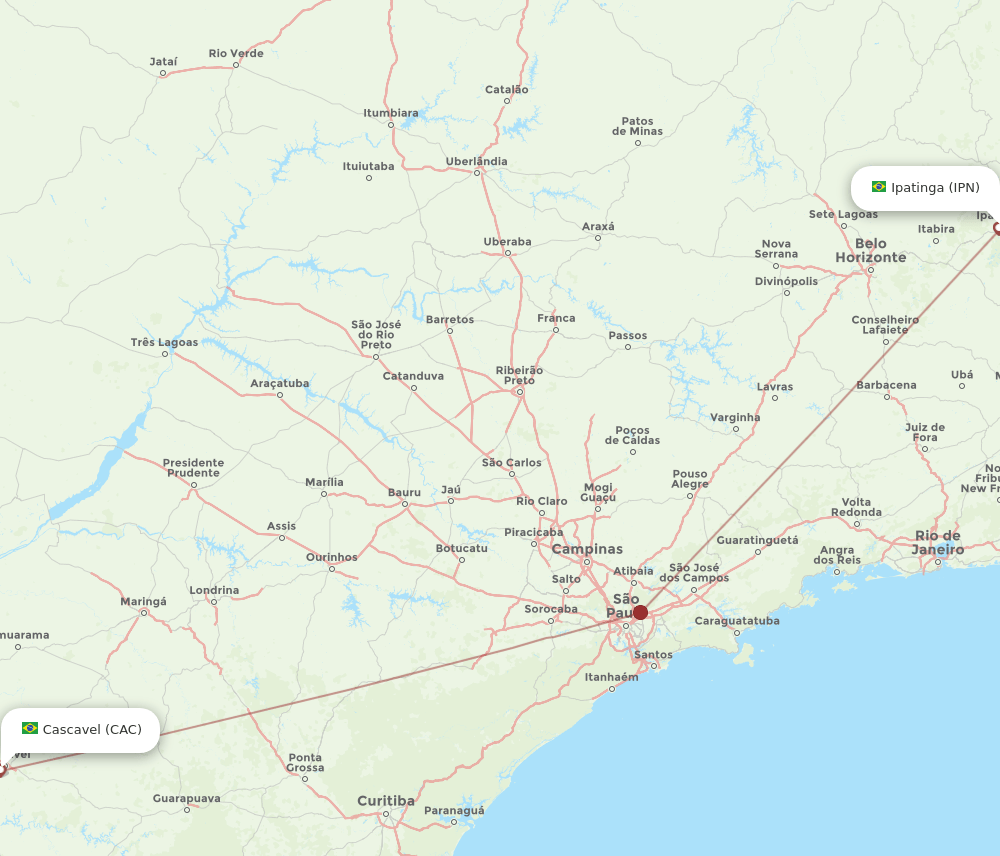 Cascavel - Ipatinga route map and flight paths