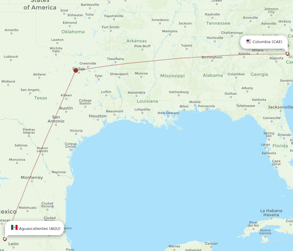 CAE-AGU flight routes