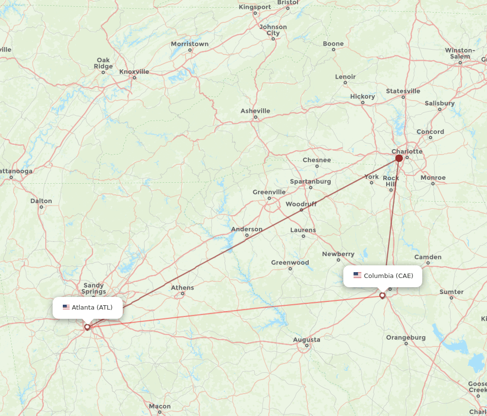 CAE to ATL flights and routes map
