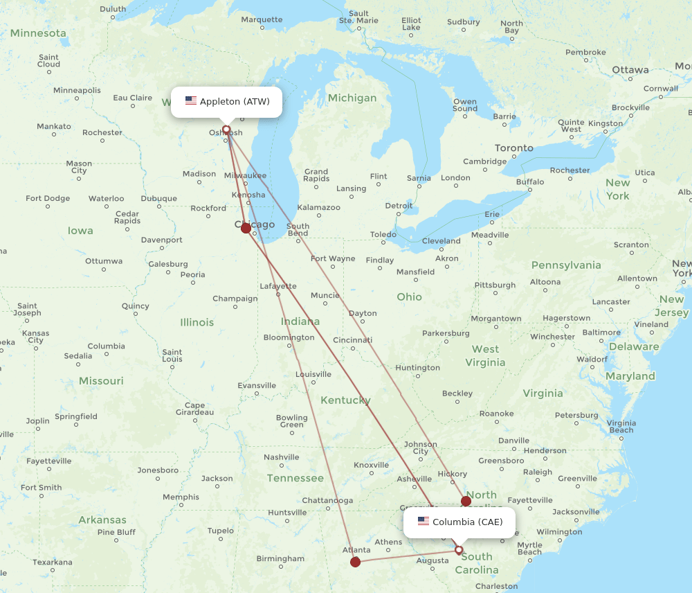 CAE-ATW flight routes