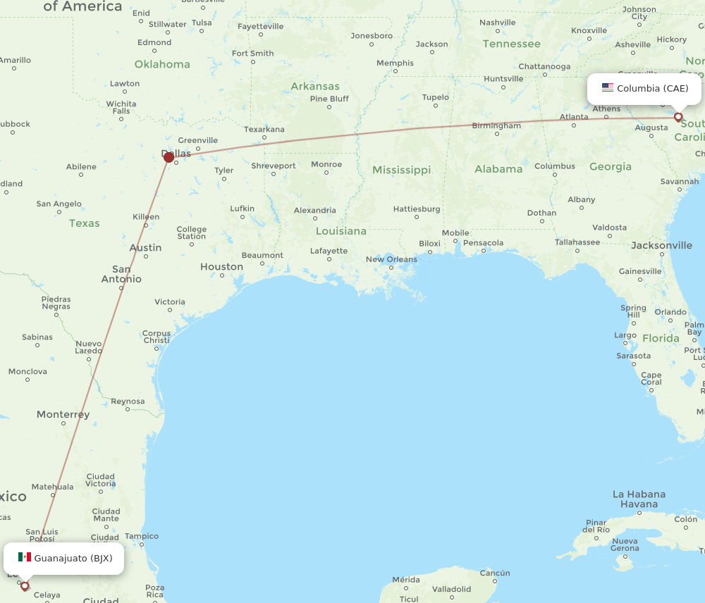 CAE-BJX flight routes