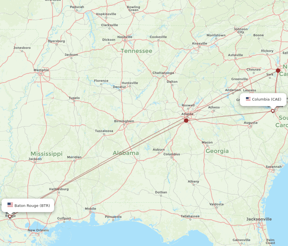 CAE-BTR flight routes