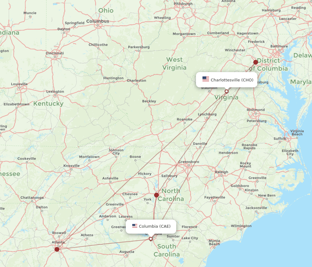 CAE-CHO flight routes