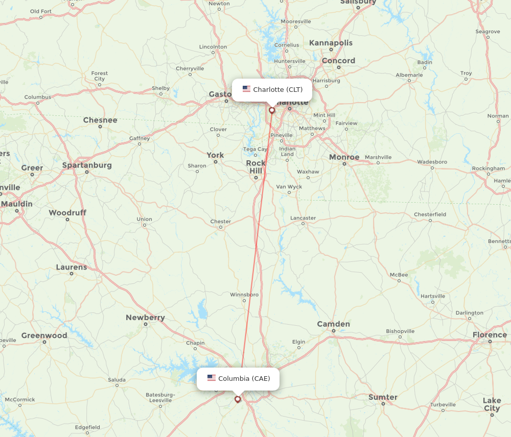 CAE to CLT flights and routes map