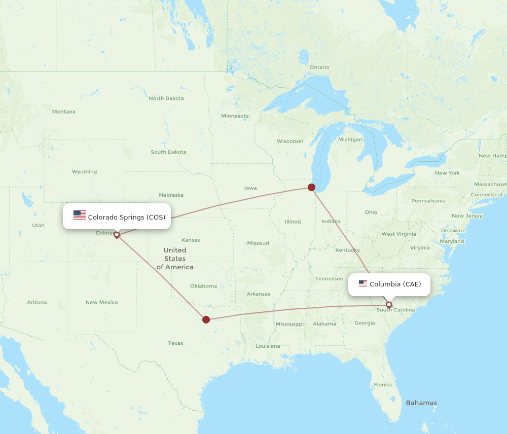 CAE to COS flights and routes map