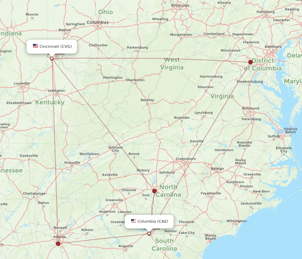 CAE-CVG flight routes