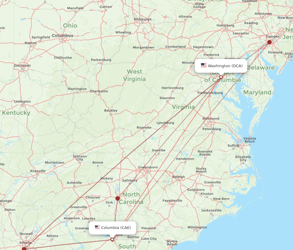 CAE-DCA flight routes