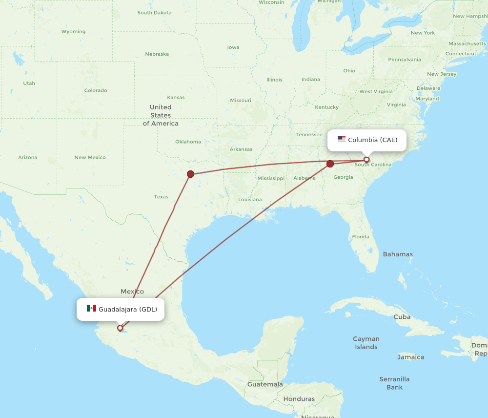 CAE-GDL flight routes