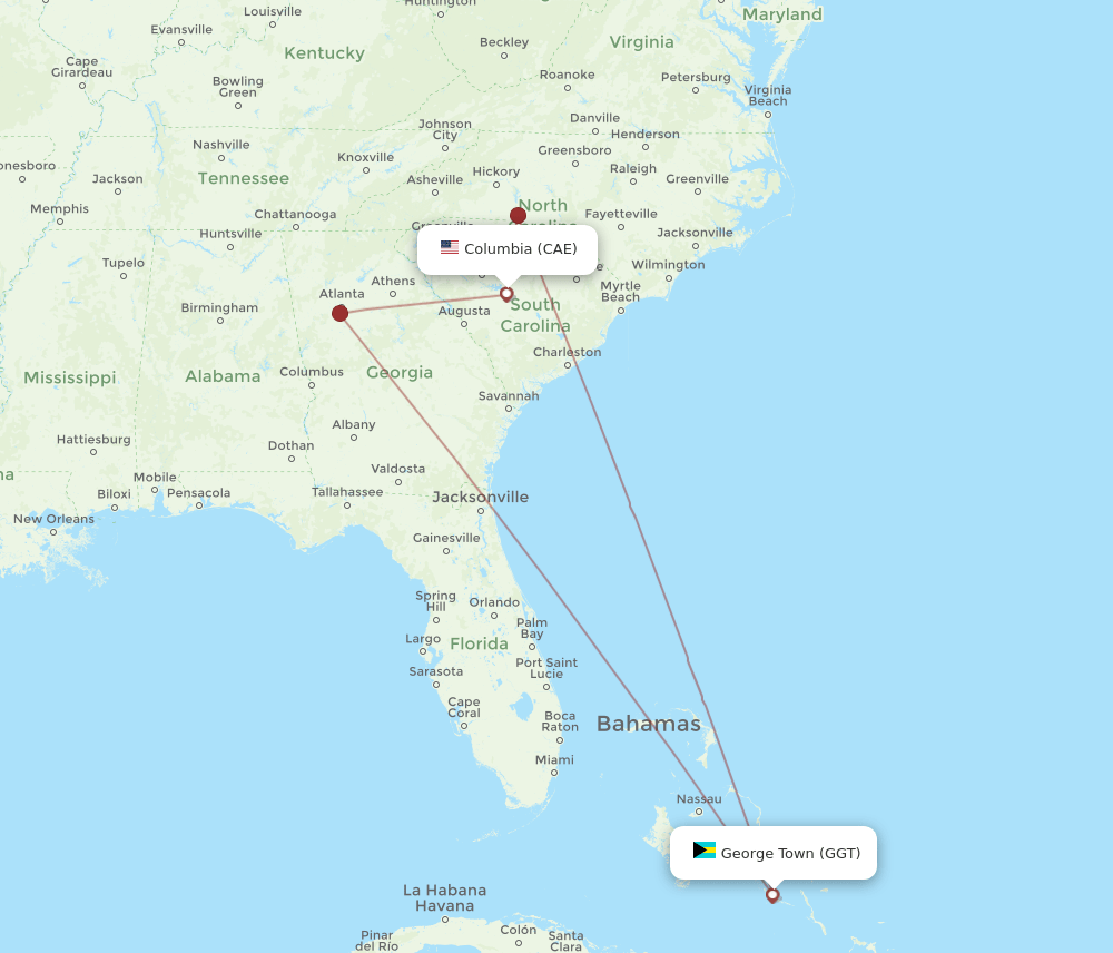 CAE-GGT flight routes