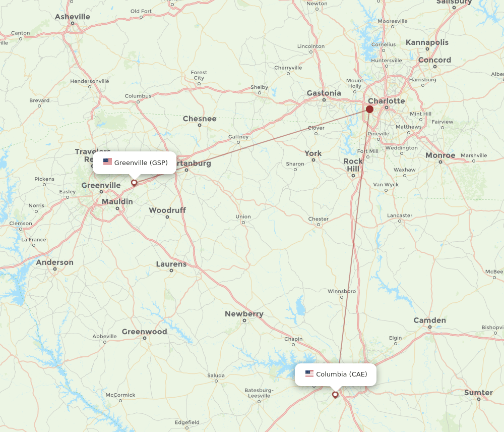 CAE-GSP flight routes