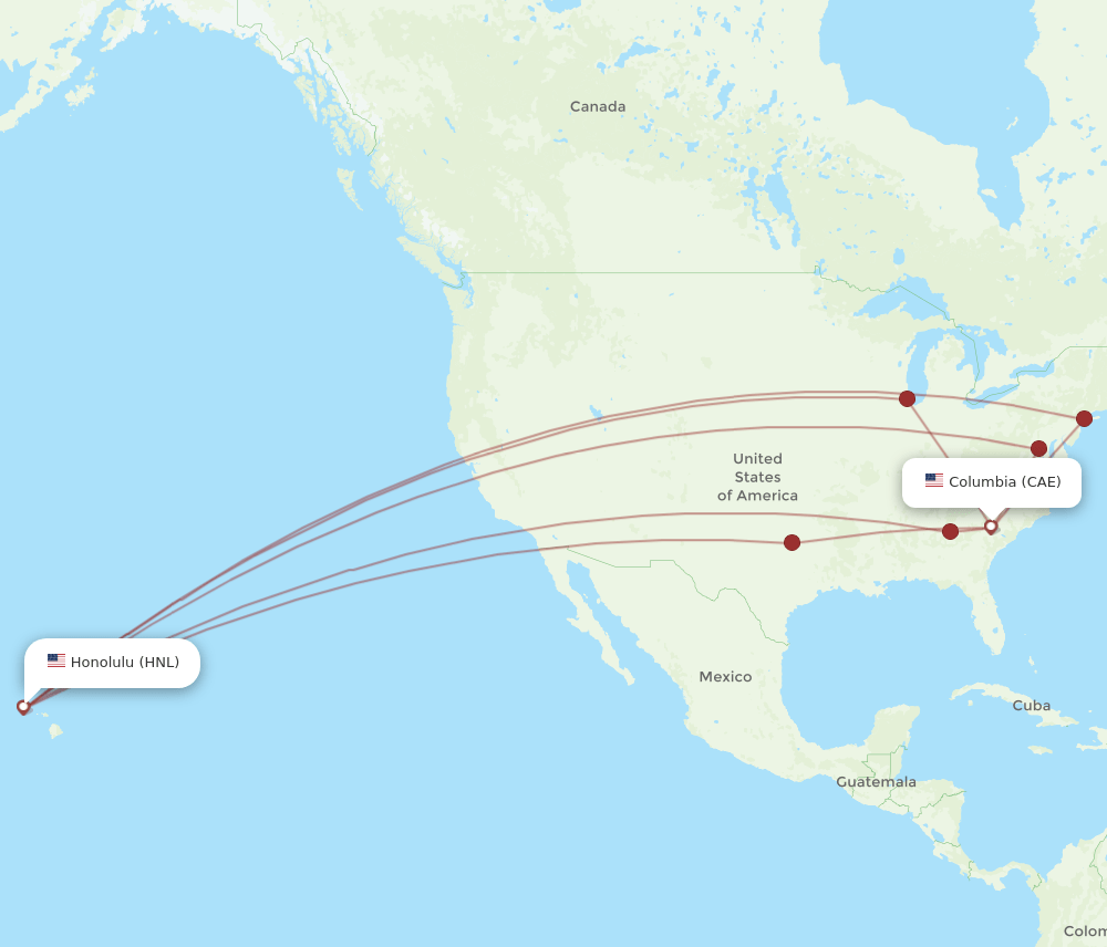 CAE-HNL flight routes