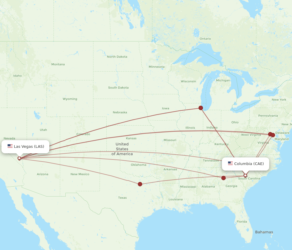 CAE-LAS flight routes