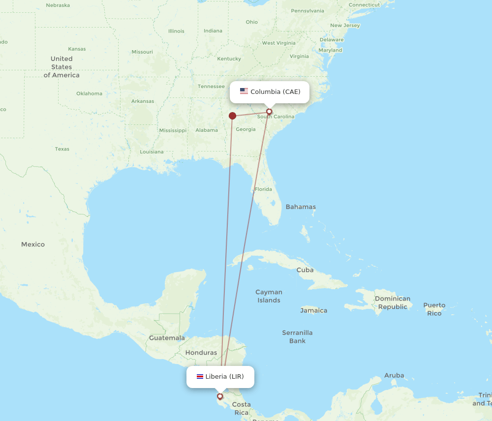 CAE-LIR flight routes