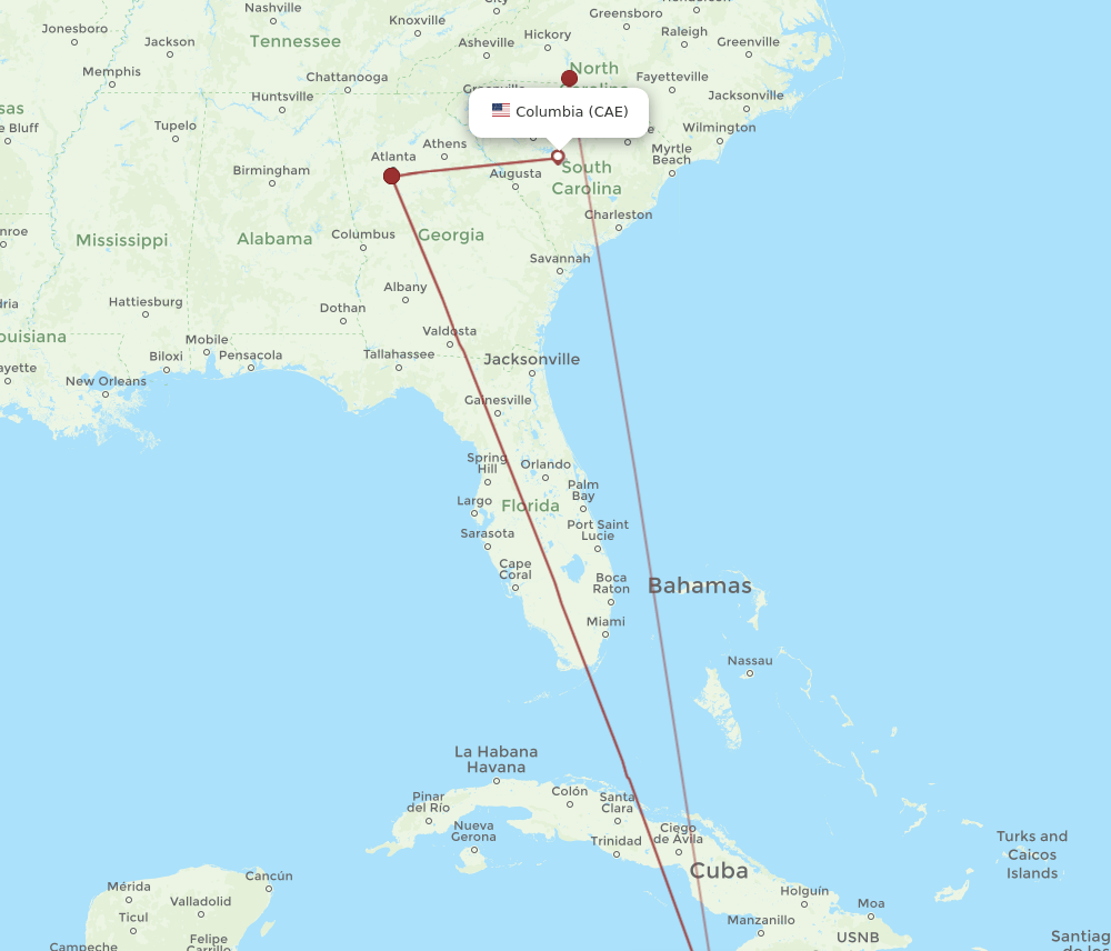 CAE-MBJ flight routes