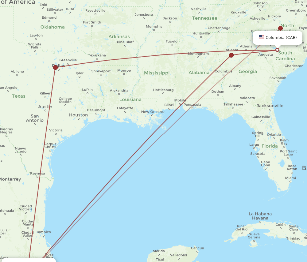 CAE to MEX flights and routes map