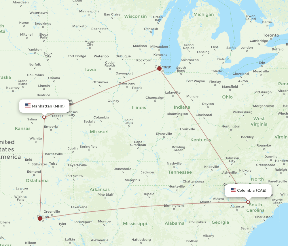 CAE-MHK flight routes