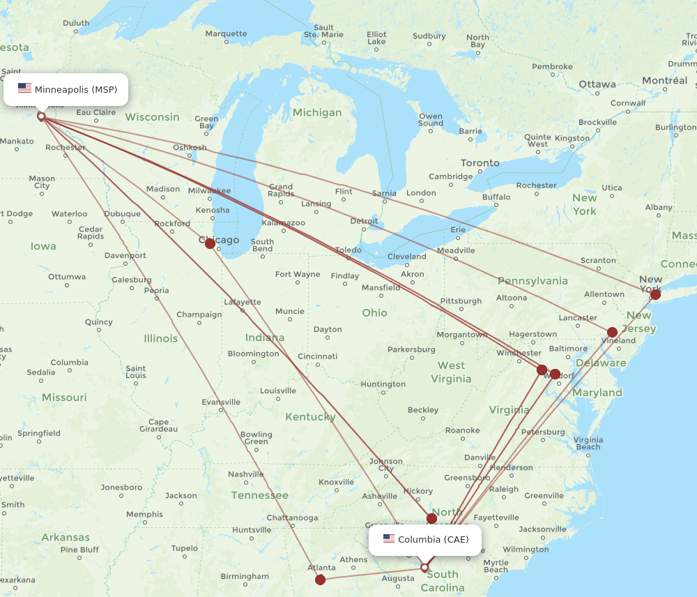 CAE-MSP flight routes